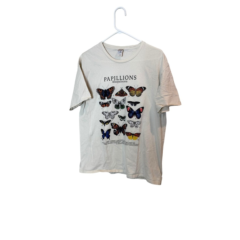 Papillions Butterfly Shirt Mens Large White Graphic Tee Fruit Of The Loom Nature